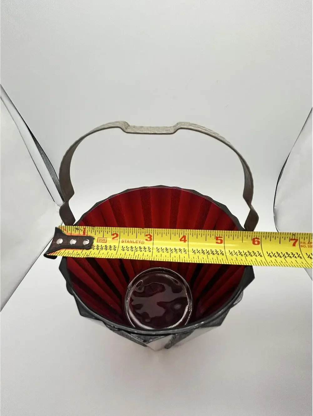 Vintage Ruby Red Glass Ice Bucket- metal Handle